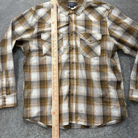 Pendleton Mens XL Frontier Western Snap Button Plaid Shirt Brown Tan Long Sleeve - Picture 4 of 10